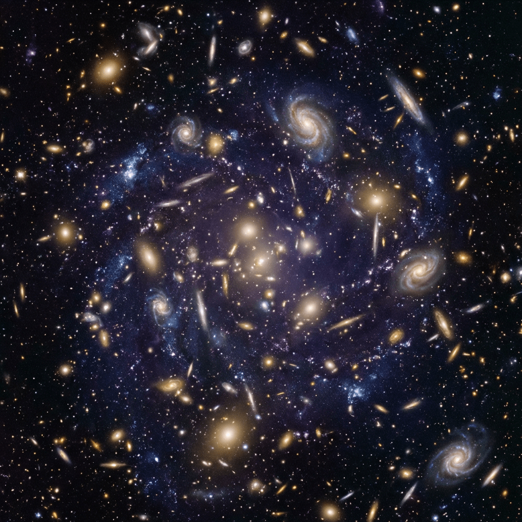Thousands of galaxies with diverse shapes and colors scattered across deep space.
